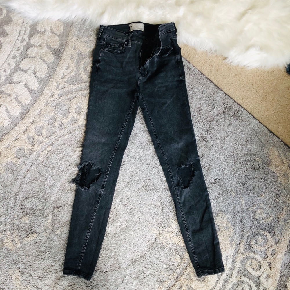 Free people distressed black/ dark gray jeans